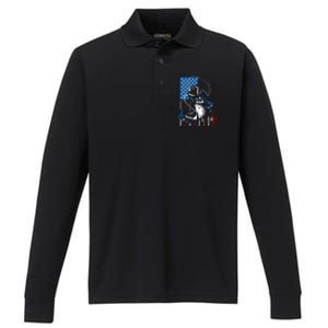 Fishing Art American Flag Usa Fishing Lover Performance Long Sleeve Polo