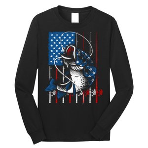 Fishing Art American Flag Usa Fishing Lover Long Sleeve Shirt