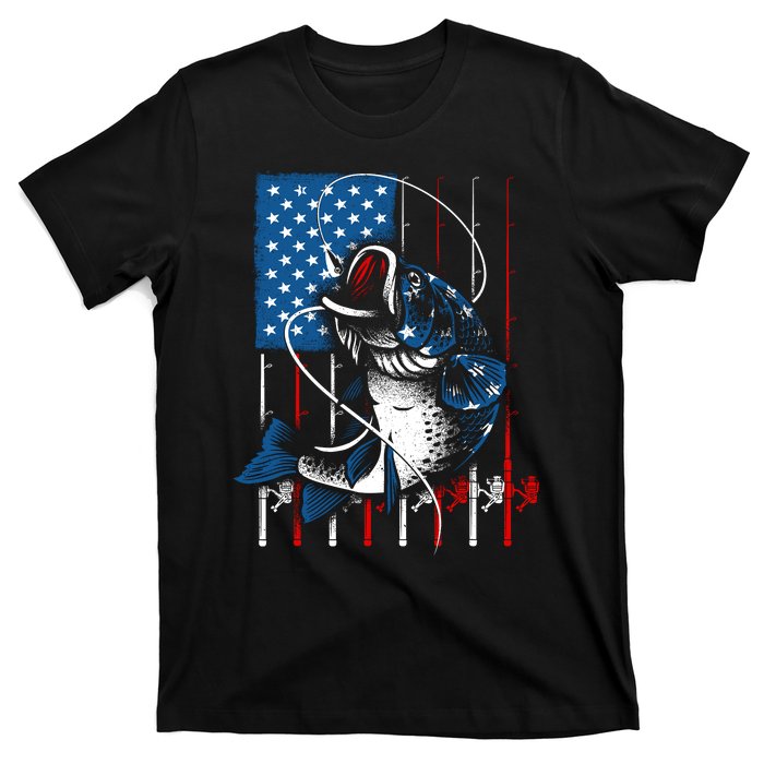 Fishing Art American Flag Usa Fishing Lover T-Shirt