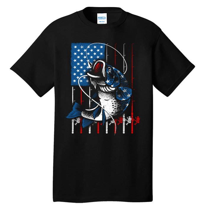 Fishing Art American Flag Usa Fishing Lover Tall T-Shirt