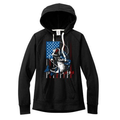 Fishing Art American Flag Usa Fishing Lover Women's Fleece Hoodie