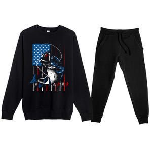 Fishing Art American Flag Usa Fishing Lover Premium Crewneck Sweatsuit Set