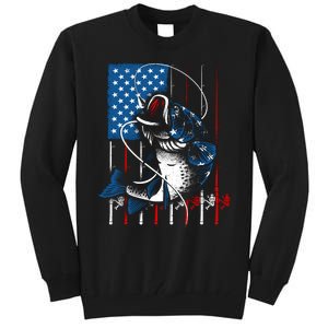 Fishing Art American Flag Usa Fishing Lover Tall Sweatshirt