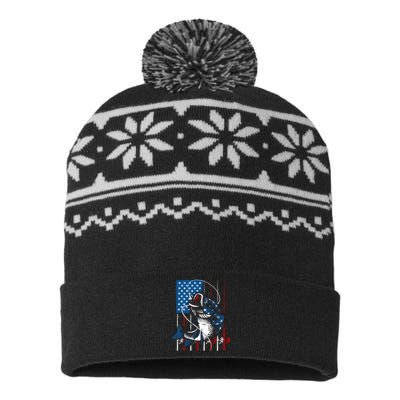 Fishing Art American Flag Usa Fishing Lover USA-Made Snowflake Beanie