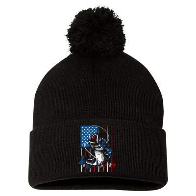 Fishing Art American Flag Usa Fishing Lover Pom Pom 12in Knit Beanie