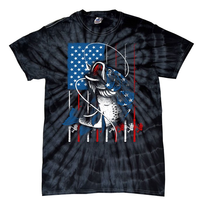 Fishing Art American Flag Usa Fishing Lover Tie-Dye T-Shirt