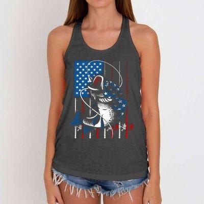 Fishing Art American Flag Usa Fishing Lover Women's Knotted Racerback Tank