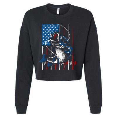 Fishing Art American Flag Usa Fishing Lover Cropped Pullover Crew