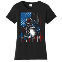 Fishing Art American Flag Usa Fishing Lover Women's T-Shirt