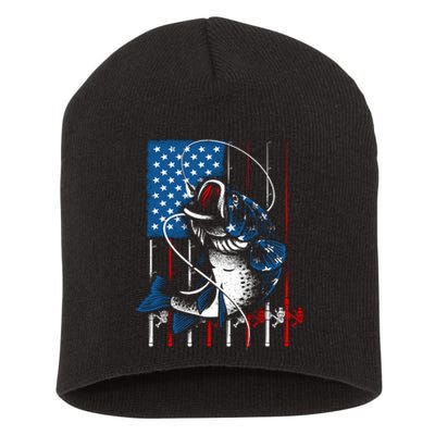 Fishing Art American Flag Usa Fishing Lover Short Acrylic Beanie