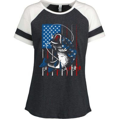 Fishing Art American Flag Usa Fishing Lover Enza Ladies Jersey Colorblock Tee