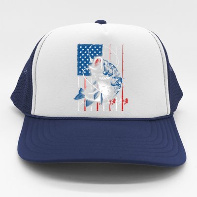 Fishing Art American Flag Usa Fishing Lover Trucker Hat