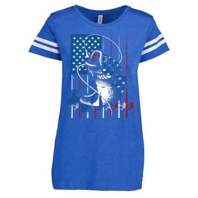 Fishing Art American Flag Usa Fishing Lover Enza Ladies Jersey Football T-Shirt