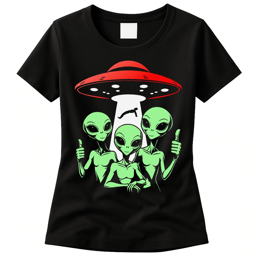 Funny Alien Abduction Selfie Alien Vacation Fishing Trip Womens T-Shirt