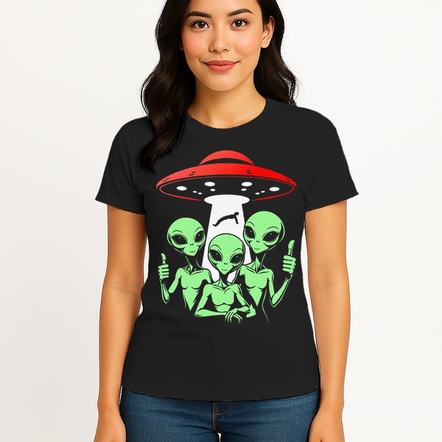 Funny Alien Abduction Selfie Alien Vacation Fishing Trip Womens T-Shirt