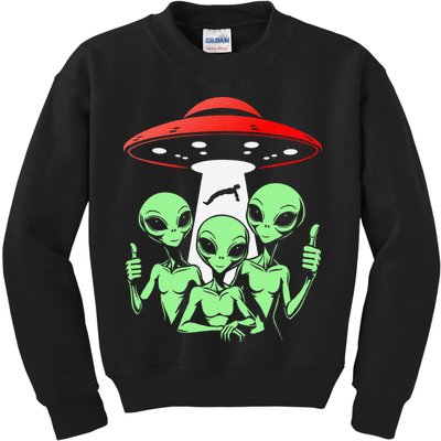 Funny Alien Abduction Selfie Alien Vacation Fishing Trip Kids Sweatshirt