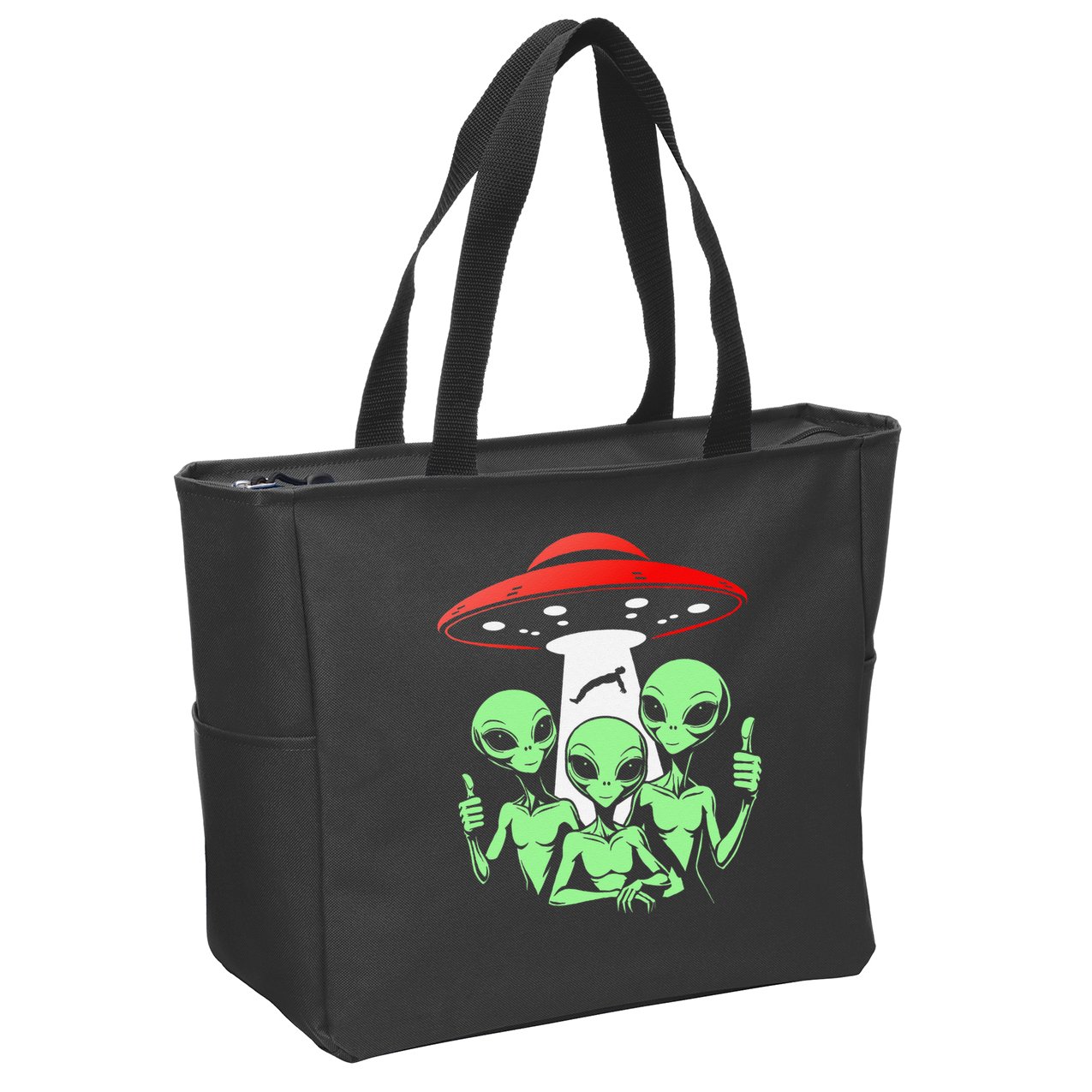 Funny Alien Abduction Selfie Alien Vacation Fishing Trip Zip Tote Bag