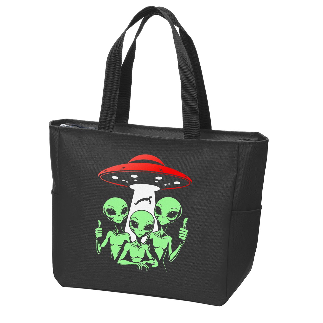 Funny Alien Abduction Selfie Alien Vacation Fishing Trip Zip Tote Bag