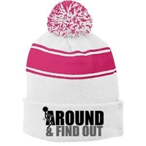 F Around And Find Out Funny Stripe Pom Pom Beanie