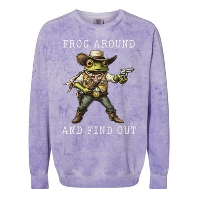 Frog Around And Find Out Funny Frog Cowboy Vintage Women Colorblast Crewneck Sweatshirt