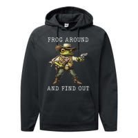 Frog Around And Find Out Funny Frog Cowboy Vintage Women Performance Fleece Hoodie