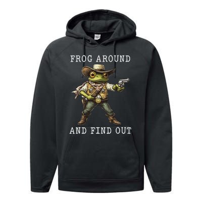 Frog Around And Find Out Funny Frog Cowboy Vintage Women Performance Fleece Hoodie