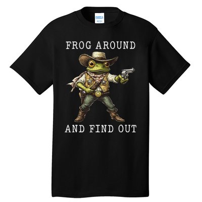 Frog Around And Find Out Funny Frog Cowboy Vintage Women Tall T-Shirt