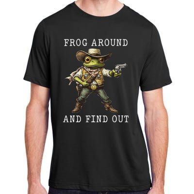 Frog Around And Find Out Funny Frog Cowboy Vintage Women Adult ChromaSoft Performance T-Shirt