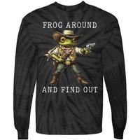 Frog Around And Find Out Funny Frog Cowboy Vintage Women Tie-Dye Long Sleeve Shirt