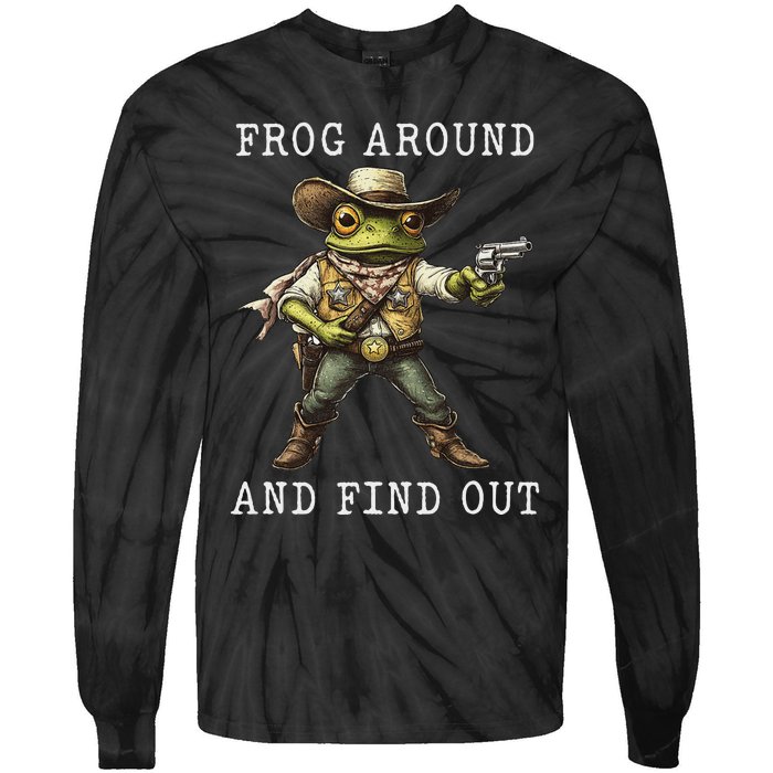 Frog Around And Find Out Funny Frog Cowboy Vintage Women Tie-Dye Long Sleeve Shirt