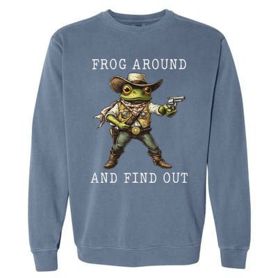 Frog Around And Find Out Funny Frog Cowboy Vintage Women Garment-Dyed Sweatshirt