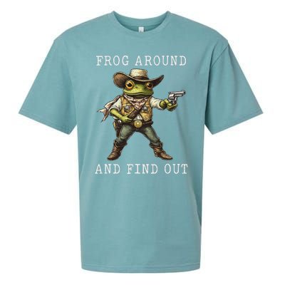 Frog Around And Find Out Funny Frog Cowboy Vintage Women Sueded Cloud Jersey T-Shirt