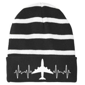 Funny Airplane Art For Men Women Pilot Aviation Airplanes Striped Beanie with Solid Band