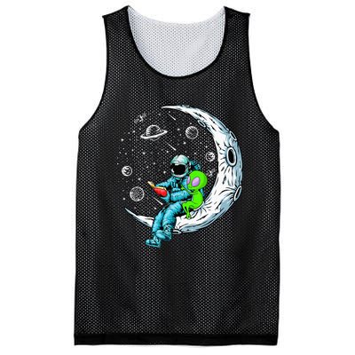 Funny Alien & Astronaut Reads Book Outer Space Book Readers Mesh Reversible Basketball Jersey Tank