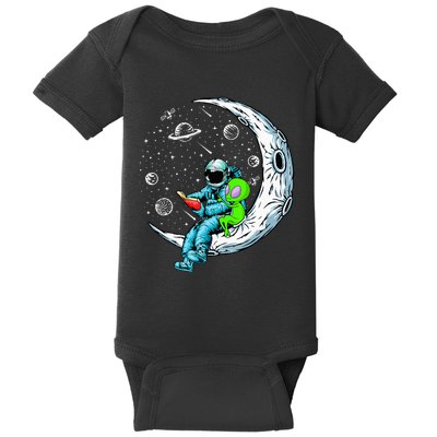 Funny Alien & Astronaut Reads Book Outer Space Book Readers Baby Bodysuit