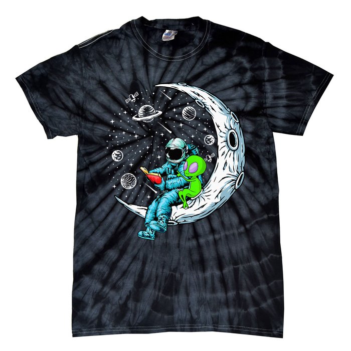 Funny Alien & Astronaut Reads Book Outer Space Book Readers Tie-Dye T-Shirt