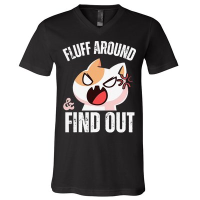 Fluff Around And Find Out Funny Sarcastic Cat Lady V-Neck T-Shirt