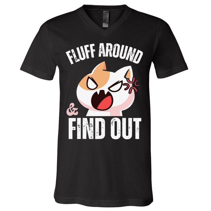 Fluff Around And Find Out Funny Sarcastic Cat Lady V-Neck T-Shirt