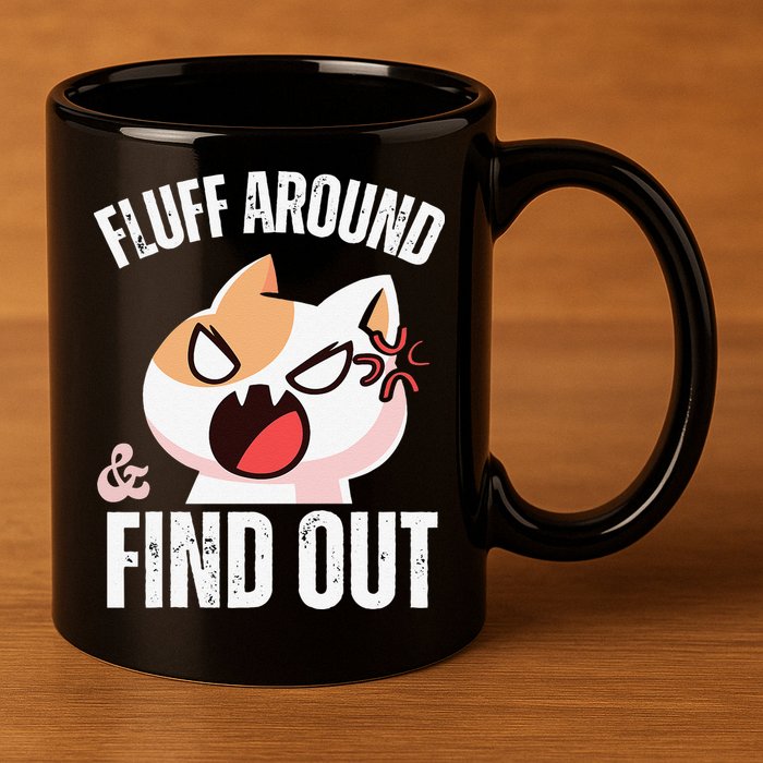 Fluff Around And Find Out Funny Sarcastic Cat Lady 11oz C Handle Ceramic Mug