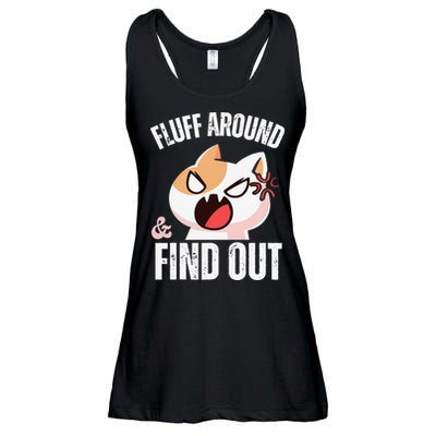 Fluff Around And Find Out Funny Sarcastic Cat Lady Ladies Essential Flowy Tank