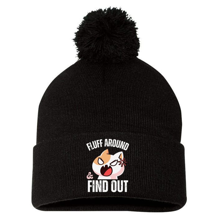 Fluff Around And Find Out Funny Sarcastic Cat Lady Pom Pom 12in Knit Beanie