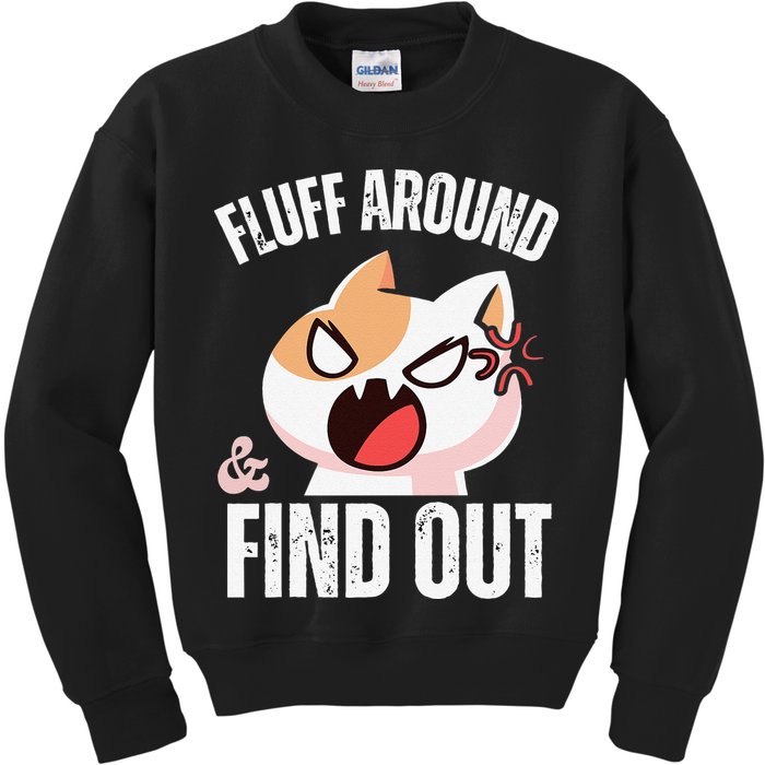 Fluff Around And Find Out Funny Sarcastic Cat Lady Kids Sweatshirt