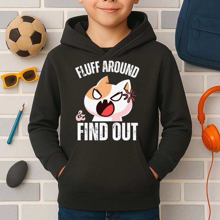 Fluff Around And Find Out Funny Sarcastic Cat Lady Kids Hoodie