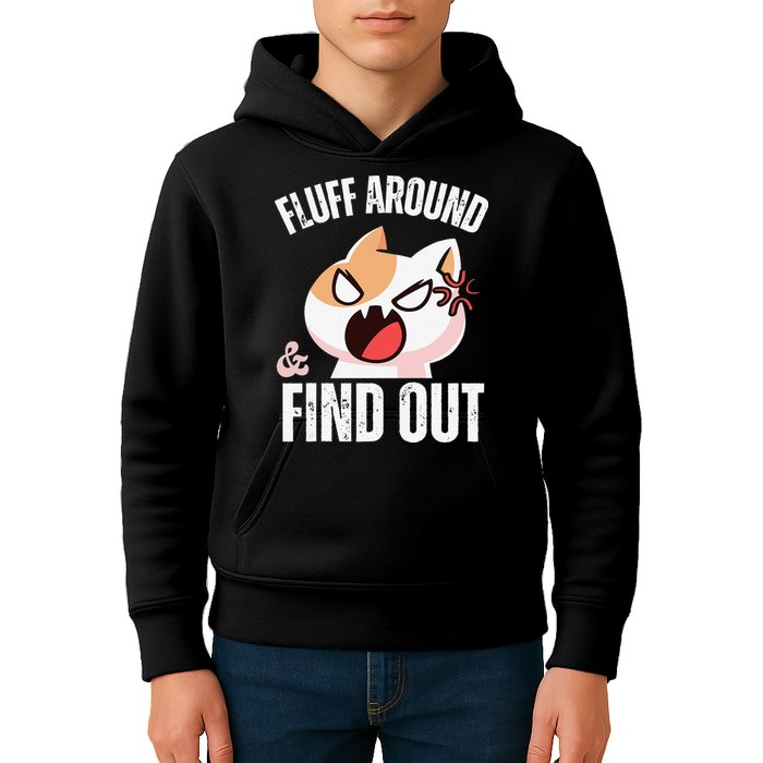 Fluff Around And Find Out Funny Sarcastic Cat Lady Kids Hoodie