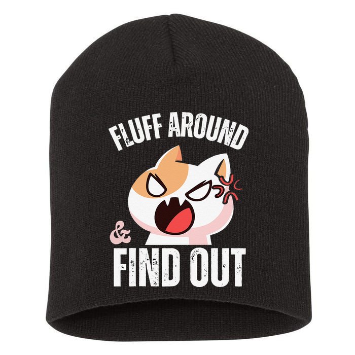 Fluff Around And Find Out Funny Sarcastic Cat Lady Short Acrylic Beanie
