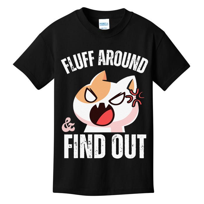 Fluff Around And Find Out Funny Sarcastic Cat Lady Kids T-Shirt
