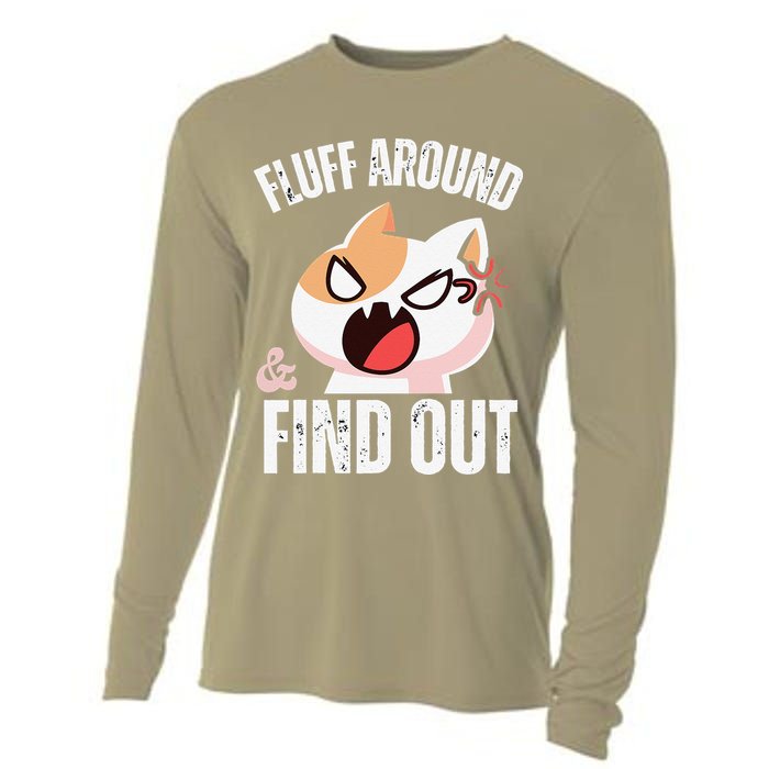 Fluff Around And Find Out Funny Sarcastic Cat Lady Cooling Performance Long Sleeve Crew