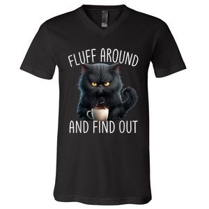 Fluff Around And Find Out Funny Cat Adult Humor V-Neck T-Shirt