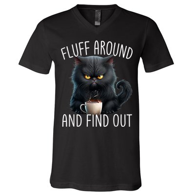 Fluff Around And Find Out Funny Cat Adult Humor V-Neck T-Shirt
