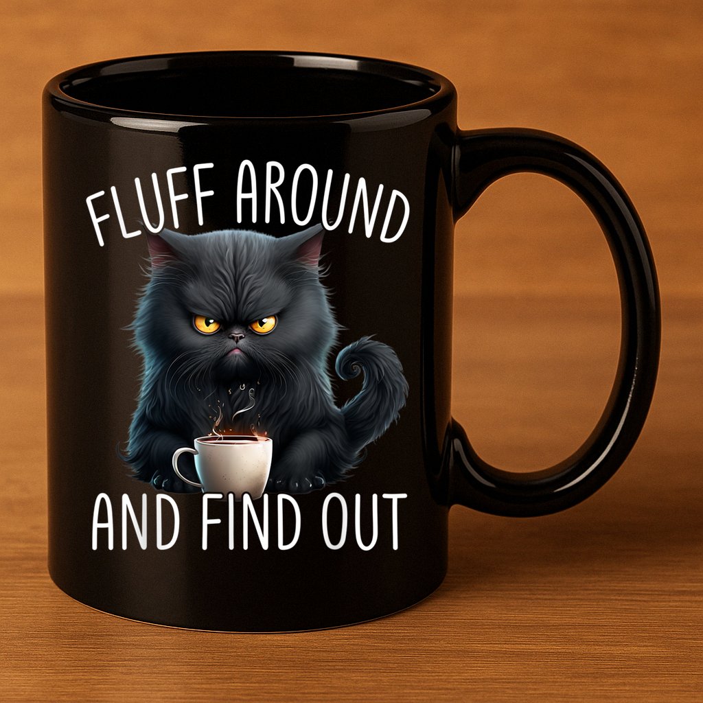 Fluff Around And Find Out Funny Cat Adult Humor 11oz C Handle Ceramic Mug